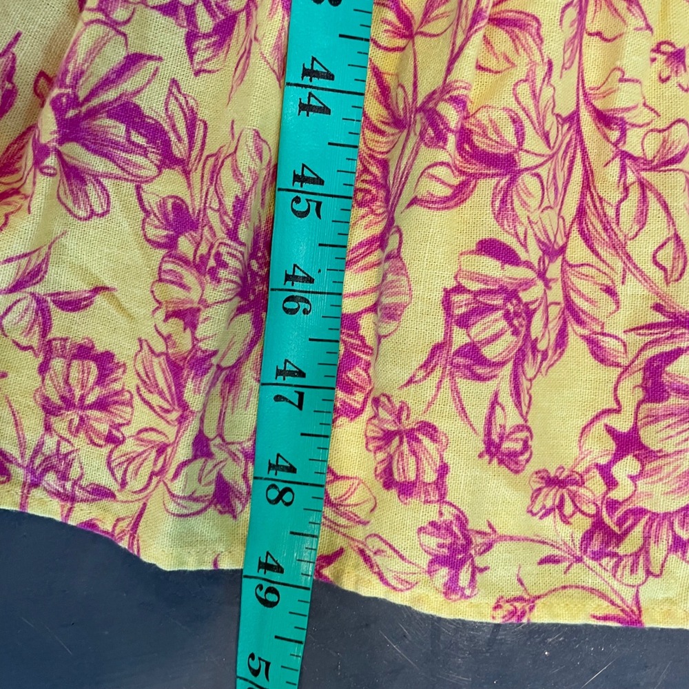 London Times Yellow Pink Floral Linen Smocked Puff Sleeve Maxi Dress 4 Milkmaid - Picture 5 of 9